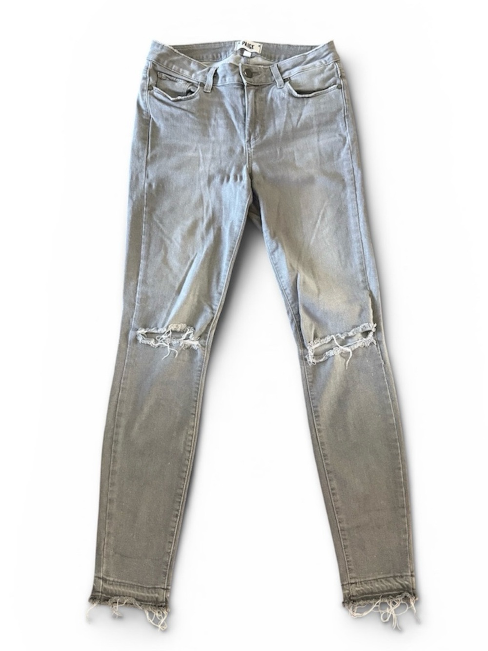 PAIGE Light Gray Ripped Skinny Jeans Good Condition Stretchy Size 30